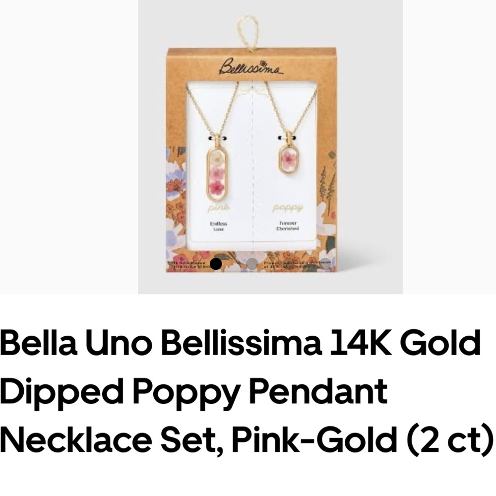 *new* Bellissima 14K Gold Dipped Poppy Pendant Necklace Set, Pink-Gold (2 ct)